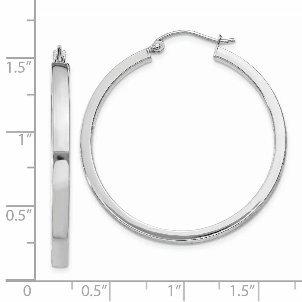 Real 14kt White Gold 2x3mm Rectangle Tube Hoop; for Adults and Teens; for Women and Men
