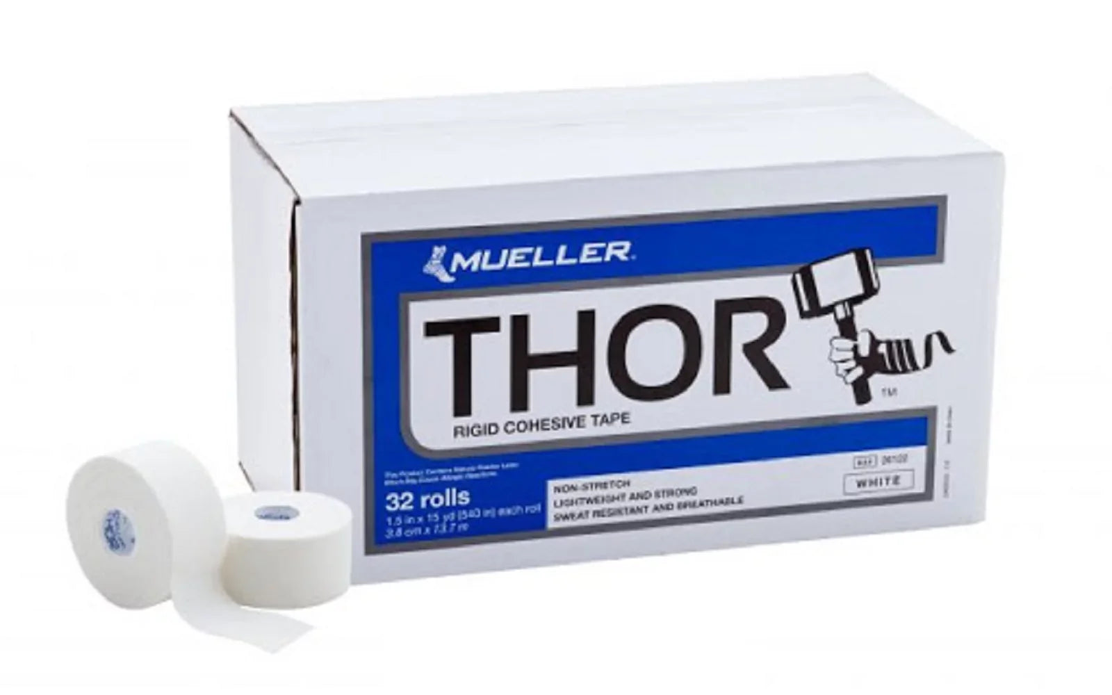 Mueller THOR Rigid Cohesive Tape, White, 1.5" x 15 yd, Case of 32 Rolls