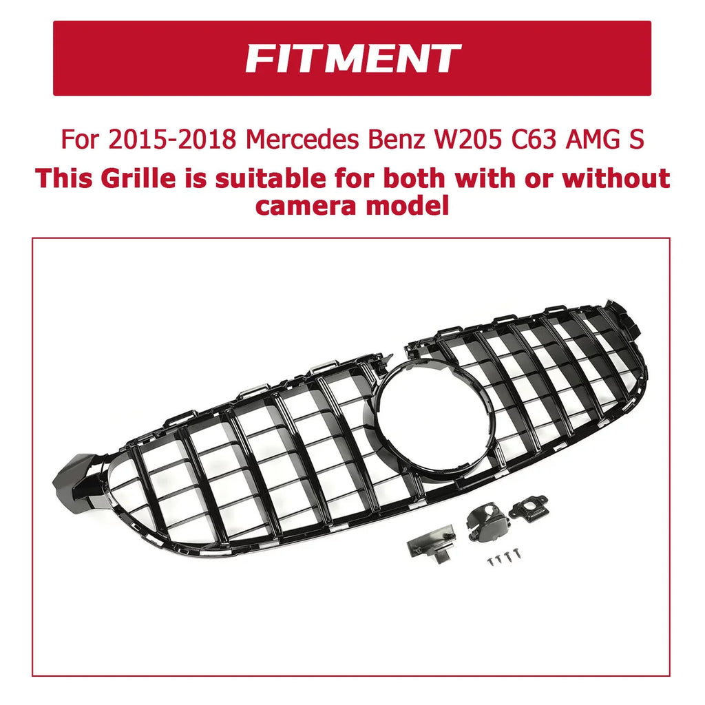 Kojem Front Bumper Grille for 2015 2016 2017 2018 Mercedes Benz W205 C63 AMG S Black Painted for Both with Or without Camera Model Coating