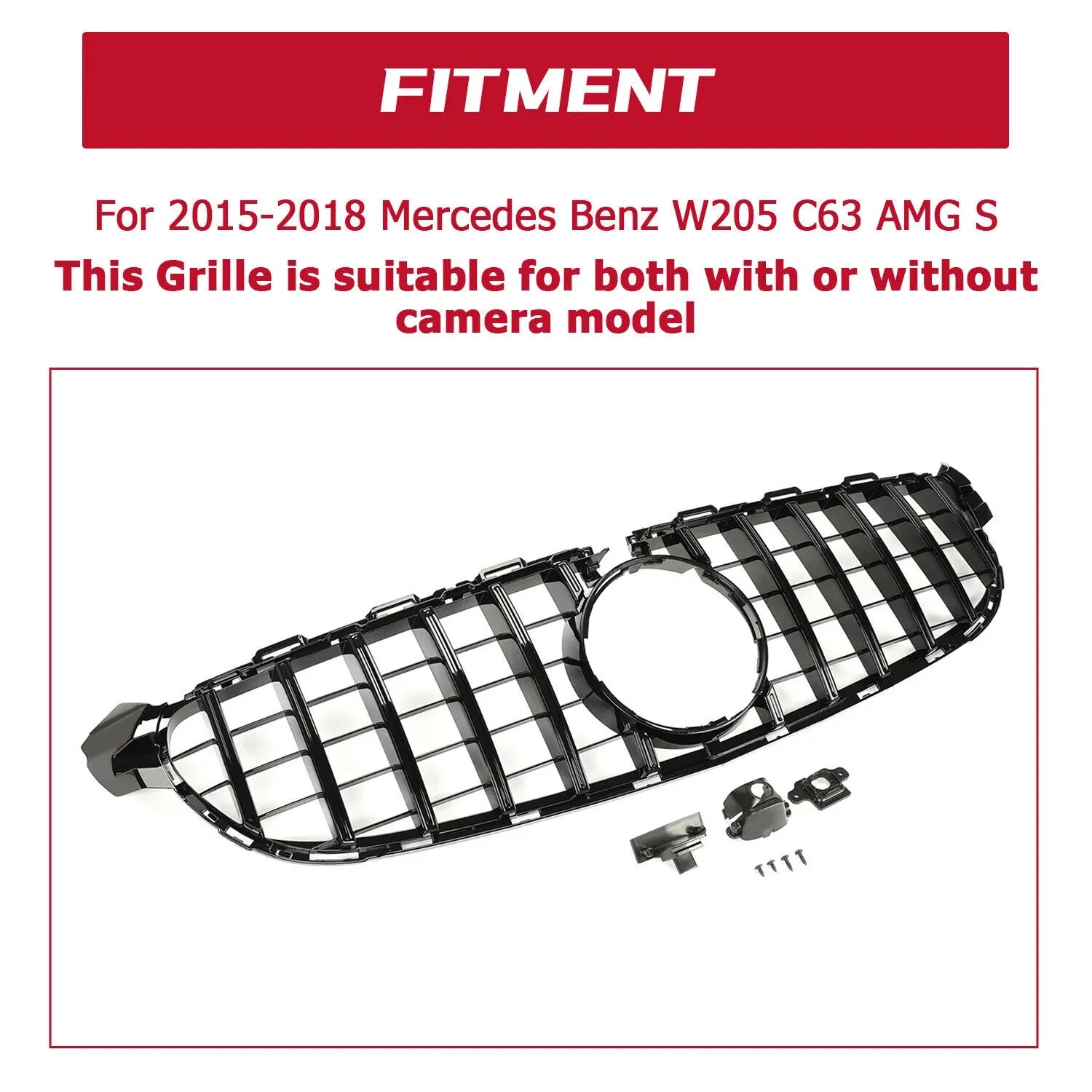 Kojem Front Bumper Grille for 2015 2016 2017 2018 Mercedes Benz W205 C63 AMG S Black Painted for Both with Or without Camera Model Coating