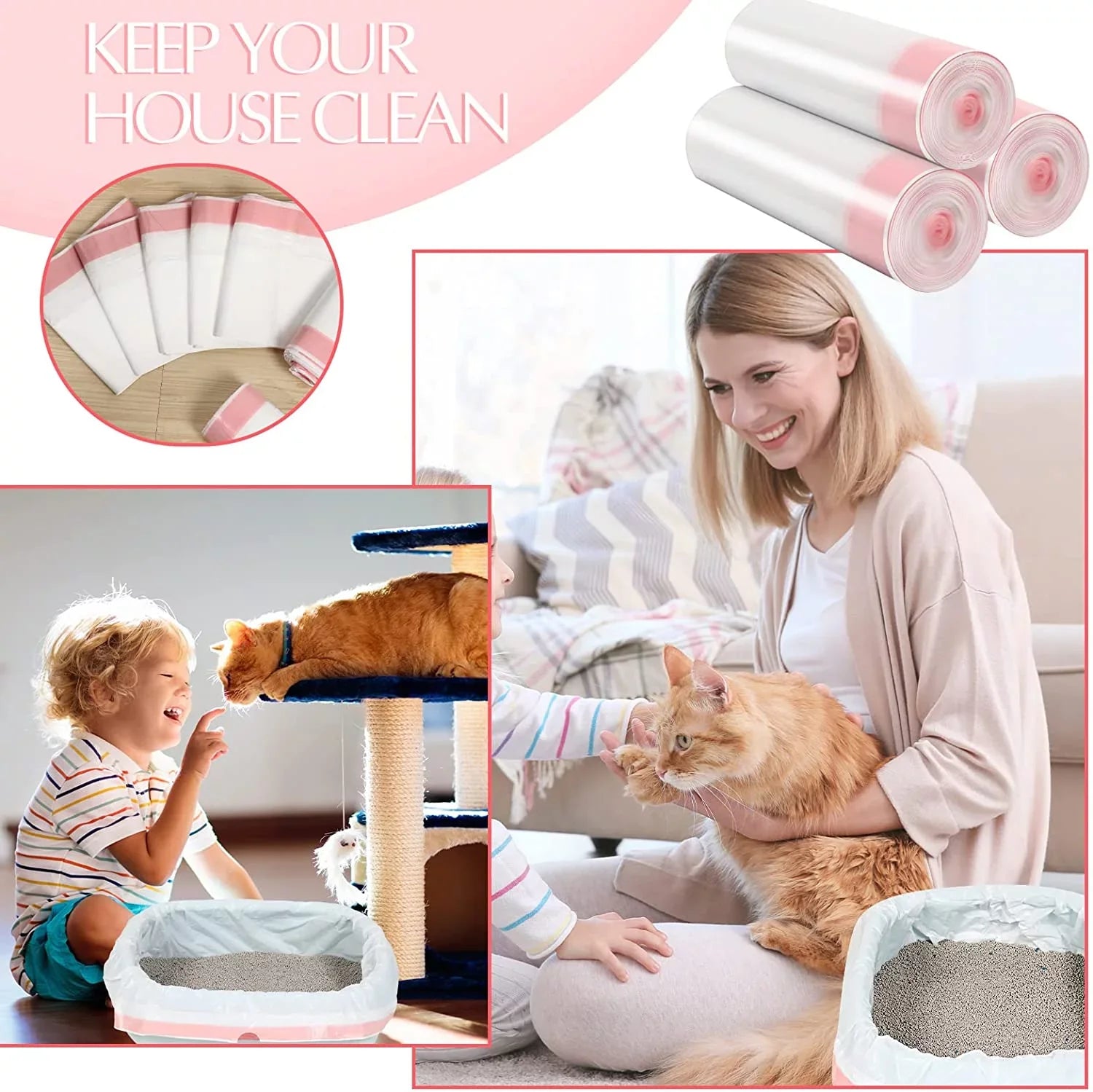 Home Times 30-Count 31 x 18 in Large Cat Litter Box Liners With Drawstring Kitty Litter Pan Box Liners Heavy Duty Cat Litter Bags Thick Cat Litter Box Liners Kitty Litter Bags