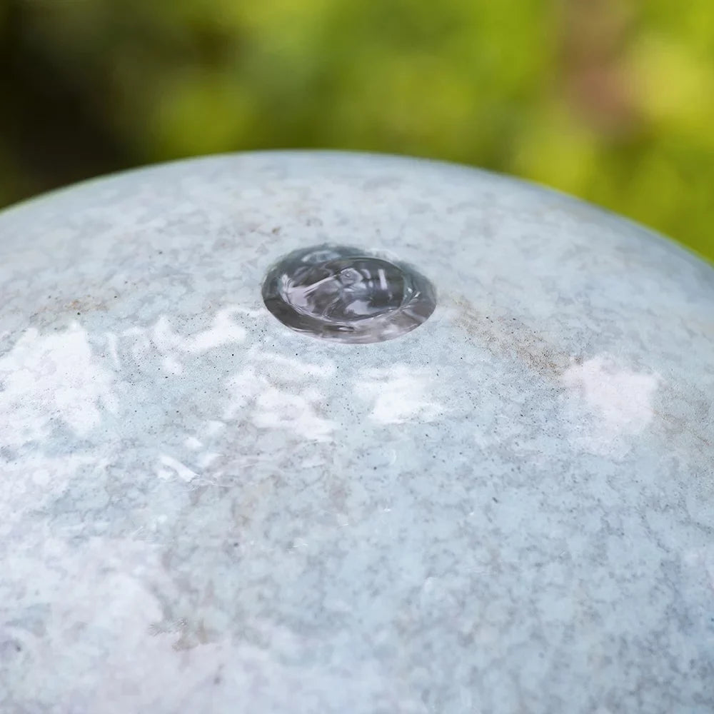 Homiyad 13X13X44" Tall Contemporary Sphere Outdoor Water Fountain, Cement/Concrete Outdoor Fountain, Antique Blue Raindrop Water Feature with Light for Garden, Lawn, Deck & Patio