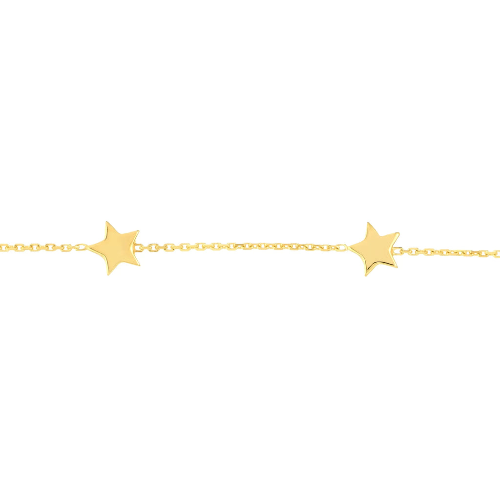 14K Yellow Gold 7.25" Adj. 6 Star Stationed Bracelet - Women
