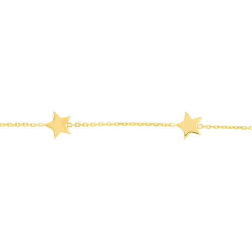 14K Yellow Gold 7.25" Adj. 6 Star Stationed Bracelet - Women