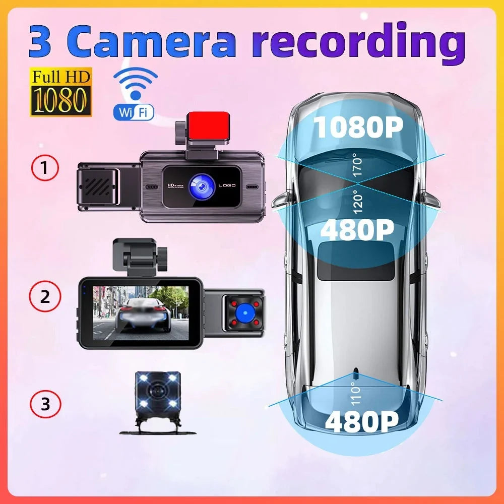 Dcenta Dash Cam Parking Clear Car Rearview Mirror Car Video Recording Camcorder Wide Angle Car Camera Recorder WIFI Interconnection Auto Safety Driving Recorder