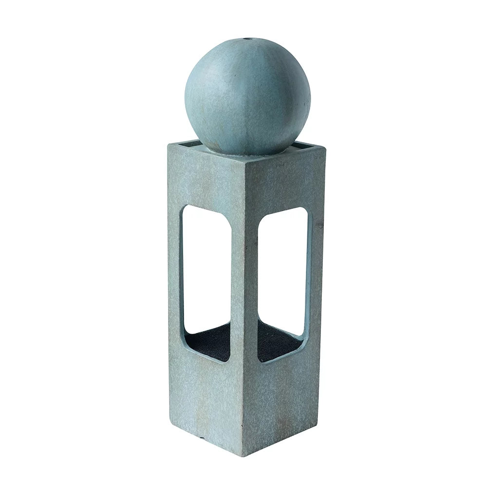 CoSoTower 13X13X44" Tall Contemporary Sphere Outdoor Water Fountain, Cement/Concrete Outdoor Fountain, Antique Blue Raindrop Water Feature with Light for Garden, Lawn, Deck & Patio