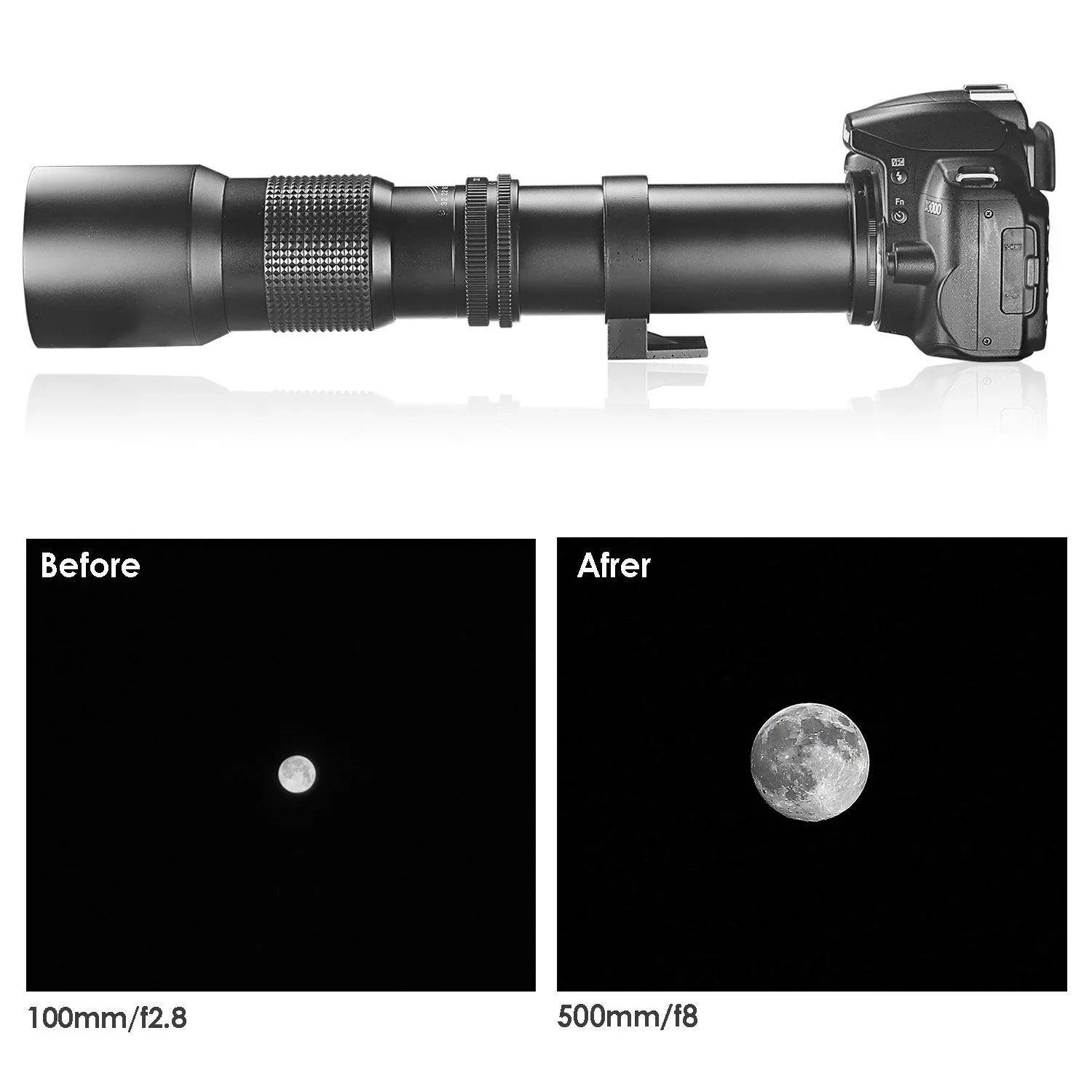 Ultimaxx 500mm/1000mm f/8 Multi-Coated Preset Telephoto Lens Includes Ultimaxx 2.0X Tele-Converter + T-Mount Adapter for Canon EF Mount & Microfiber Cleaning Cloth - Matching with SLR/DSLR Cameras
