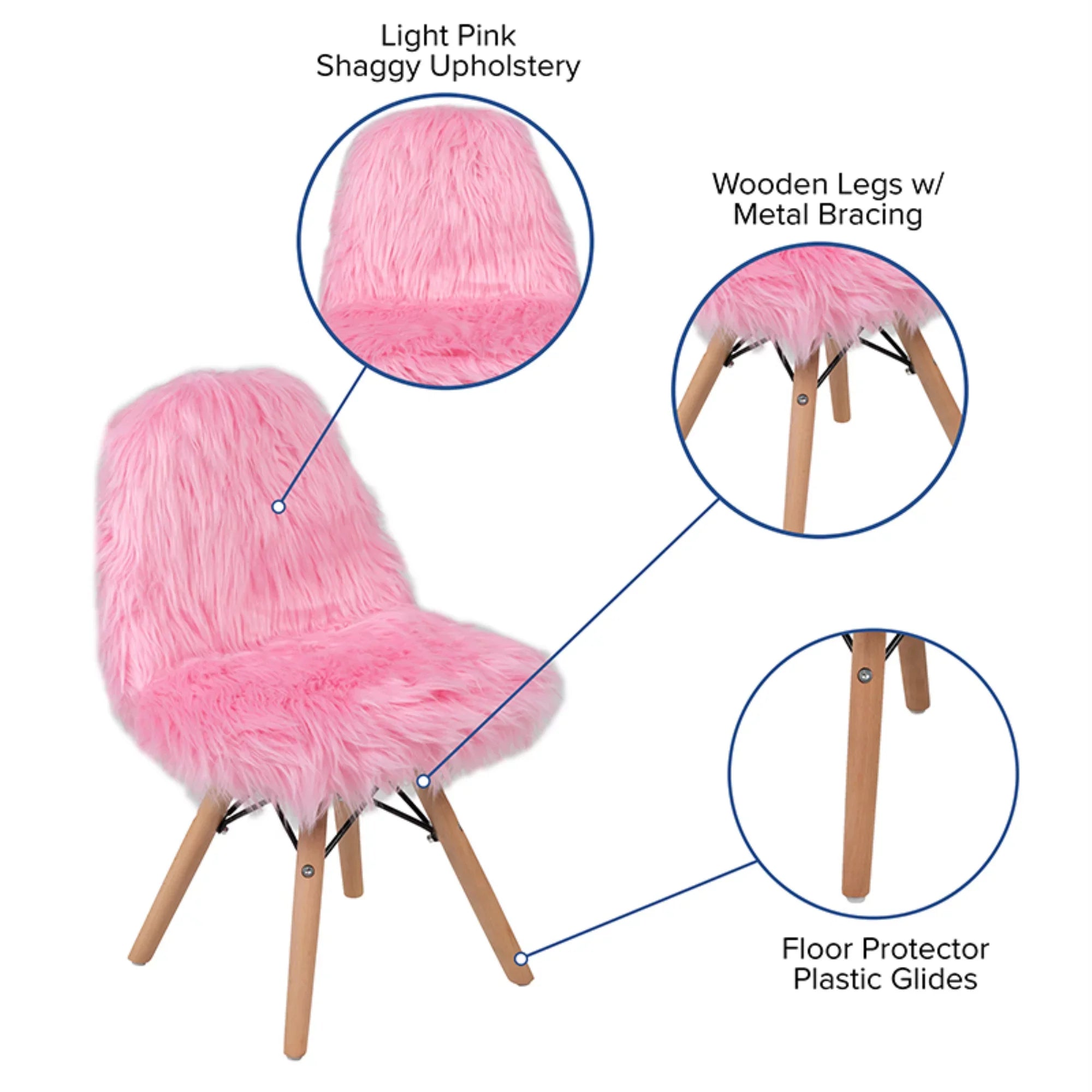 Flash Furniture Cody Kids Shaggy Dog Accent Chair, Light Pink