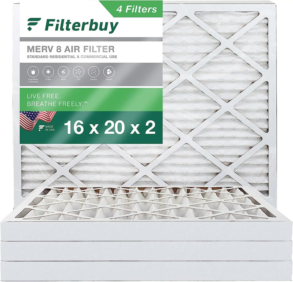 Filterbuy 16x20x2 MERV 8 Pleated HVAC AC Furnace Air Filters (4-Pack)