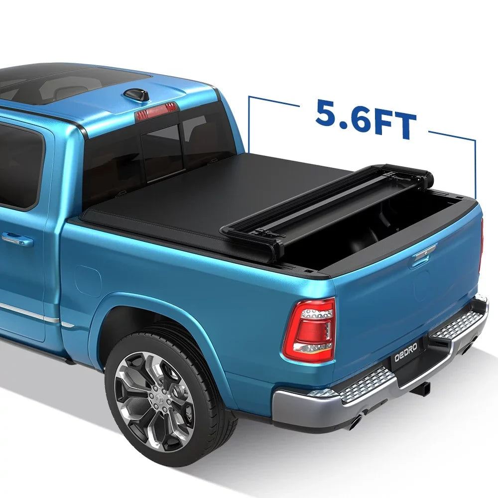 Ledkingdomus 5.6ft Soft Quad Fold Tonneau Shield Four Fold Truck Bed Shield for 2009-2023 Dodge Ram 1500
