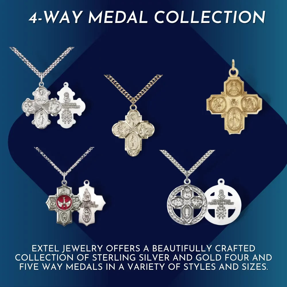 Extel Large 14kt Gold Filled Traditional Catholic 5-Way Cross Cruciform Medal with Miraculous Medal, St. Joseph, St. Christopher and Sacred Heart, Made in USA