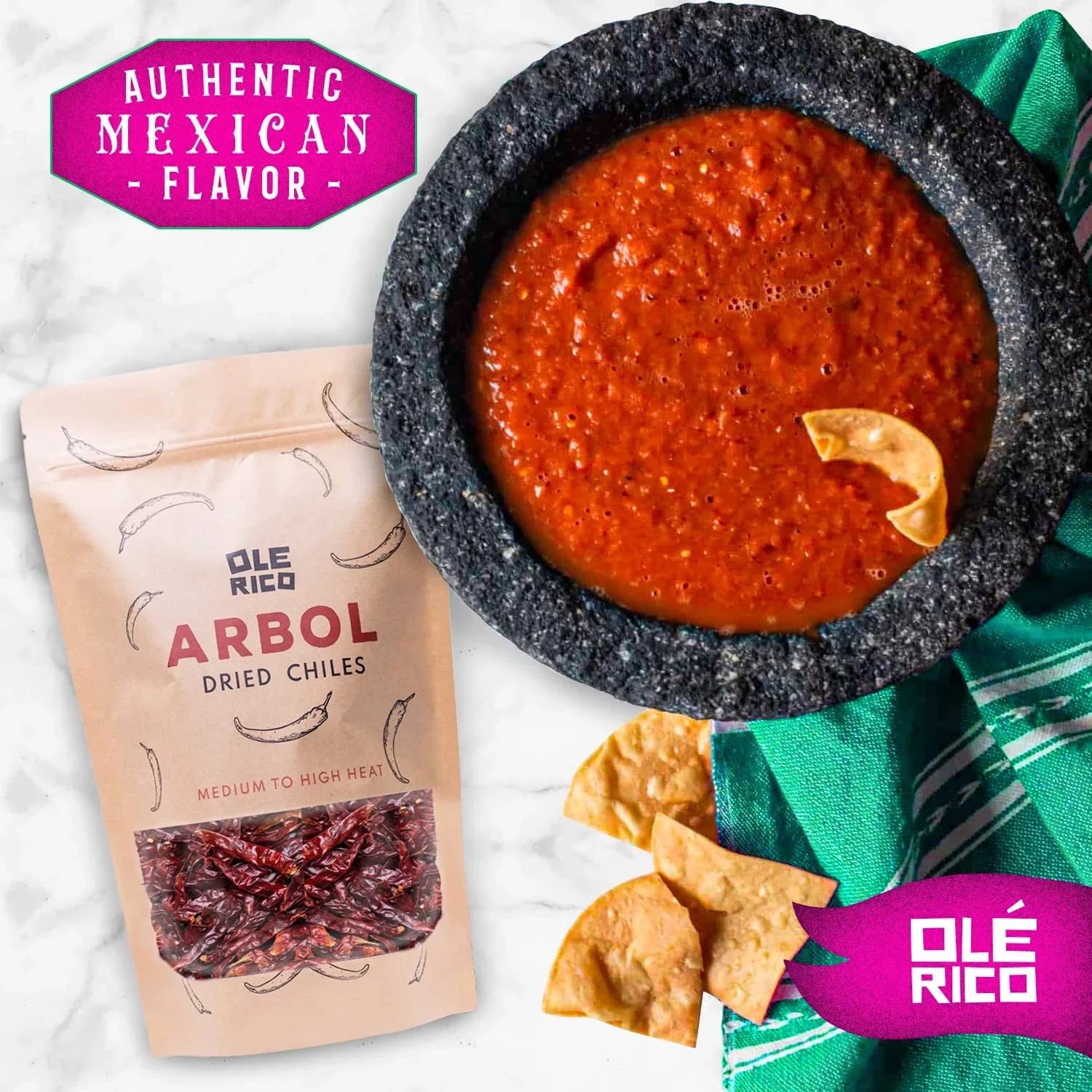 OLÉ RICO - Dried Chile Peppers 3 Pack Bundle (12 oz Total) - Ancho Chiles, Guajillo Chiles and Arbol Chiles - The Spicy Trio - Excellent For Mexican Recipes - Packaged In Resealable Bags