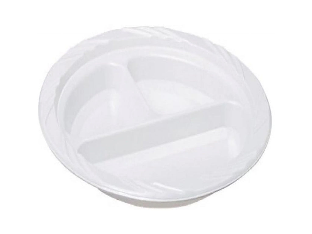 Genuine Joe 3-section Round Plastic Plates, 9", 125 Pack, GJO10425