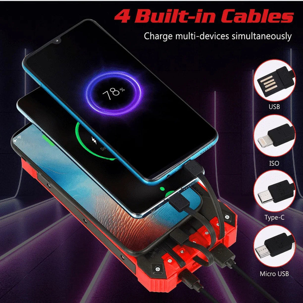 Solar Power Bank 20000mAh Built-in 4 Cables Qi Wireless Charger For Ulefone Armor 9 with LED Flashlight Solar Portable External Battery IPX4 Waterproof 15W 5V/3A USB C Port 6 Outputs 3 Inputs