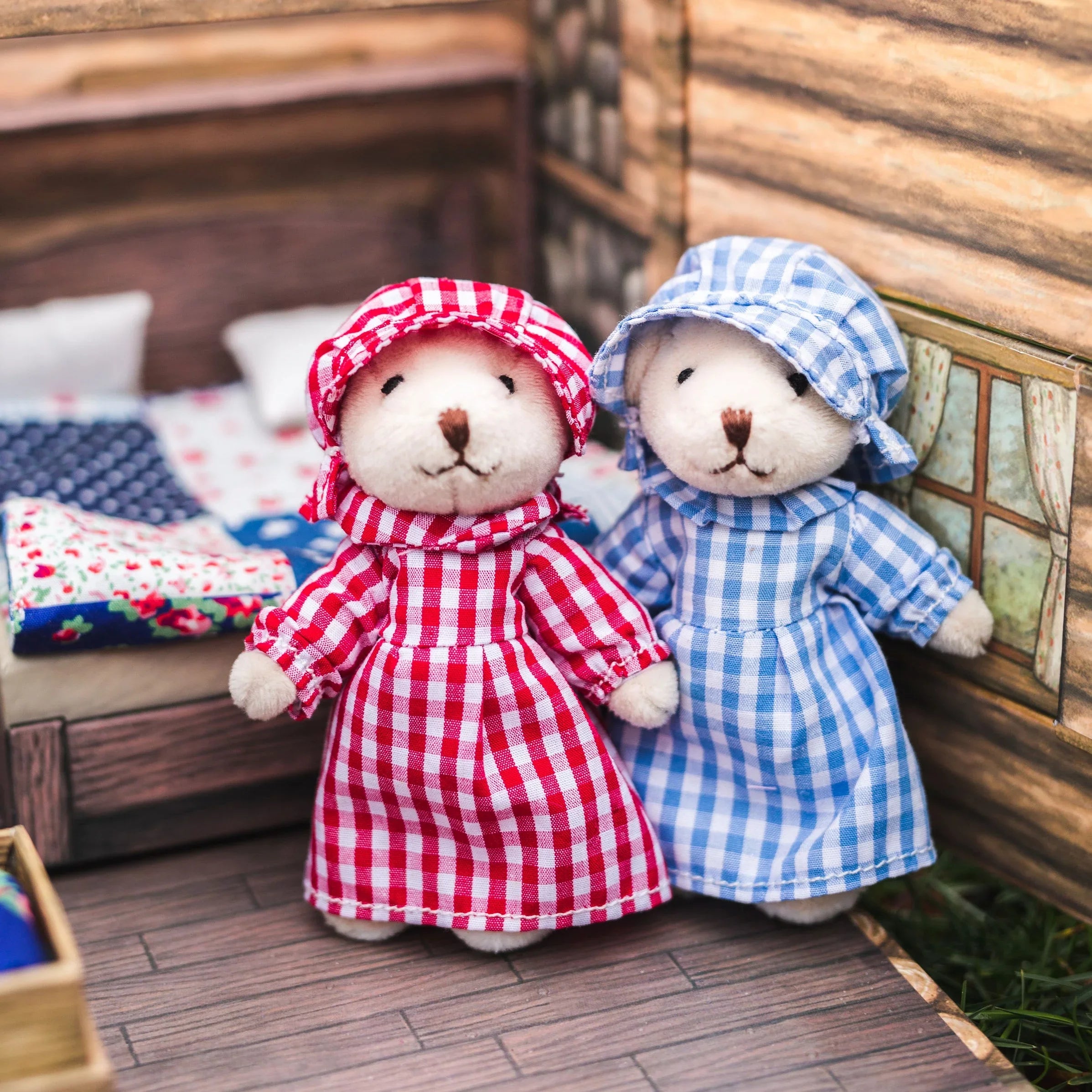 The Queen's Treasures My First Little House on The Prairie Handmade Toddler Ingalls Bear Family & Cabin Play Set & Accessories
