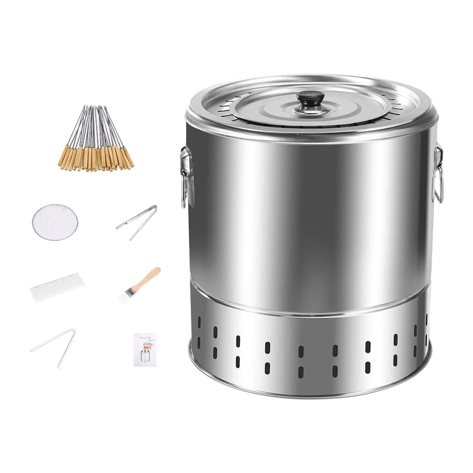 Barbecue Grill Bucket Grill Furnace Large Cooking Space Smokeless Stainless Steel for Beach Garden Tailgate Parties
