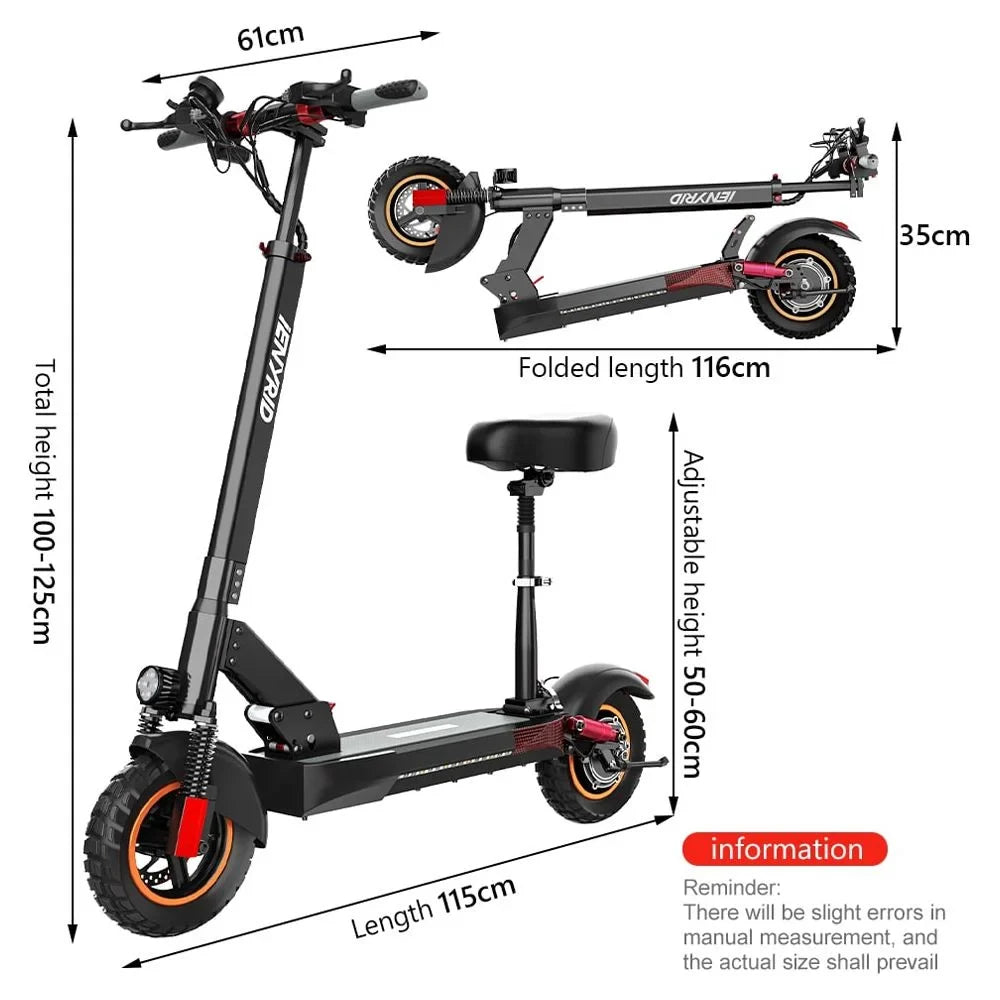 iENYRID Commuter E-Scooter Adult Electric Scooter with Seat, Folding Adult Electric Skateboard up to 330lbs and 28 Miles Long Range, 10 inch Off Road Tires 600W(Peak 800W)