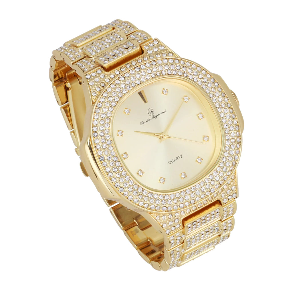 Bigger is Better Oversized or Baguette Diamonds for The Luxurious King-Your Style! Your Choice!-Bling-ed Out Oblong Metal Mens Watch - ST10316CE (ST10235 DX Shiny Gold)