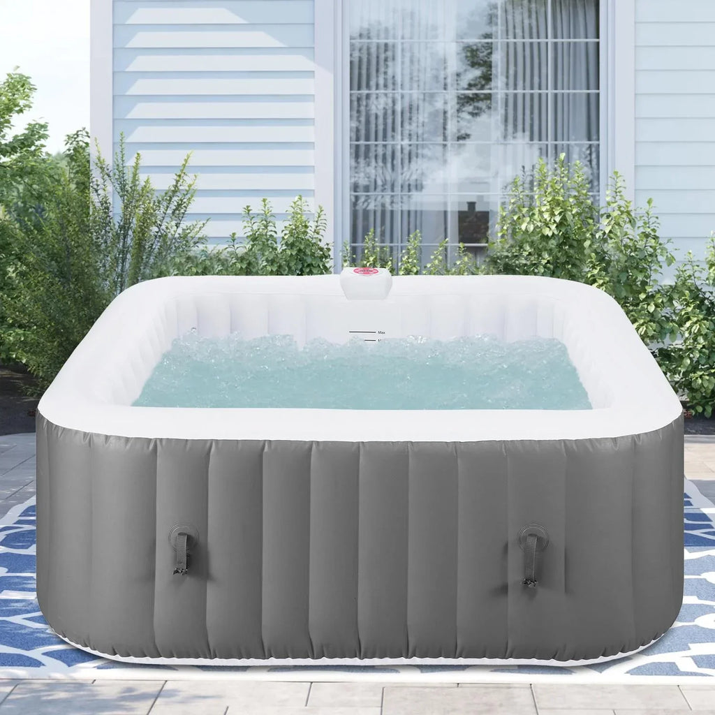 73''Inflatable Hot Tub, Outdoor Hot Tub for 6 Person Indoor Home Spa with Hidden Machine, 130 Massage Jets, Lockable Shield Storage Bag, Mat, Max 104℉, 910L Capacity