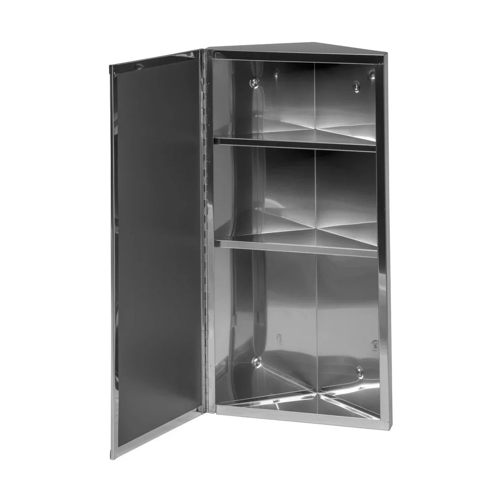 Corner Medicine Cabinet w/Mirror Bathroom Stainless Steel Wall Mount Cabinet Triple Shelf Opens to Left w/Screws Renovator's Supply