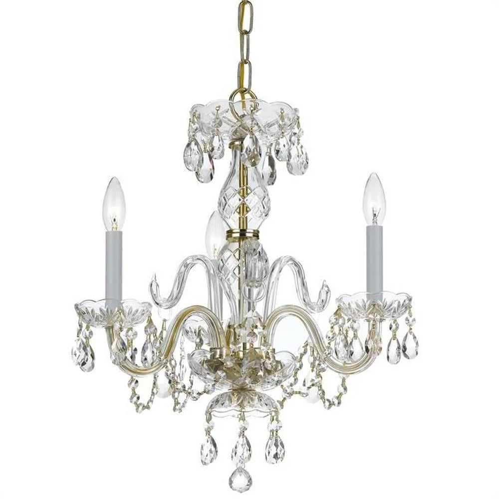 Crystal Three Light Mini Chandelier in Classic Style 16 inches Wide By 18 inches High-Swarovski Spectra Crystal Type-Polished Brass Finish Bailey