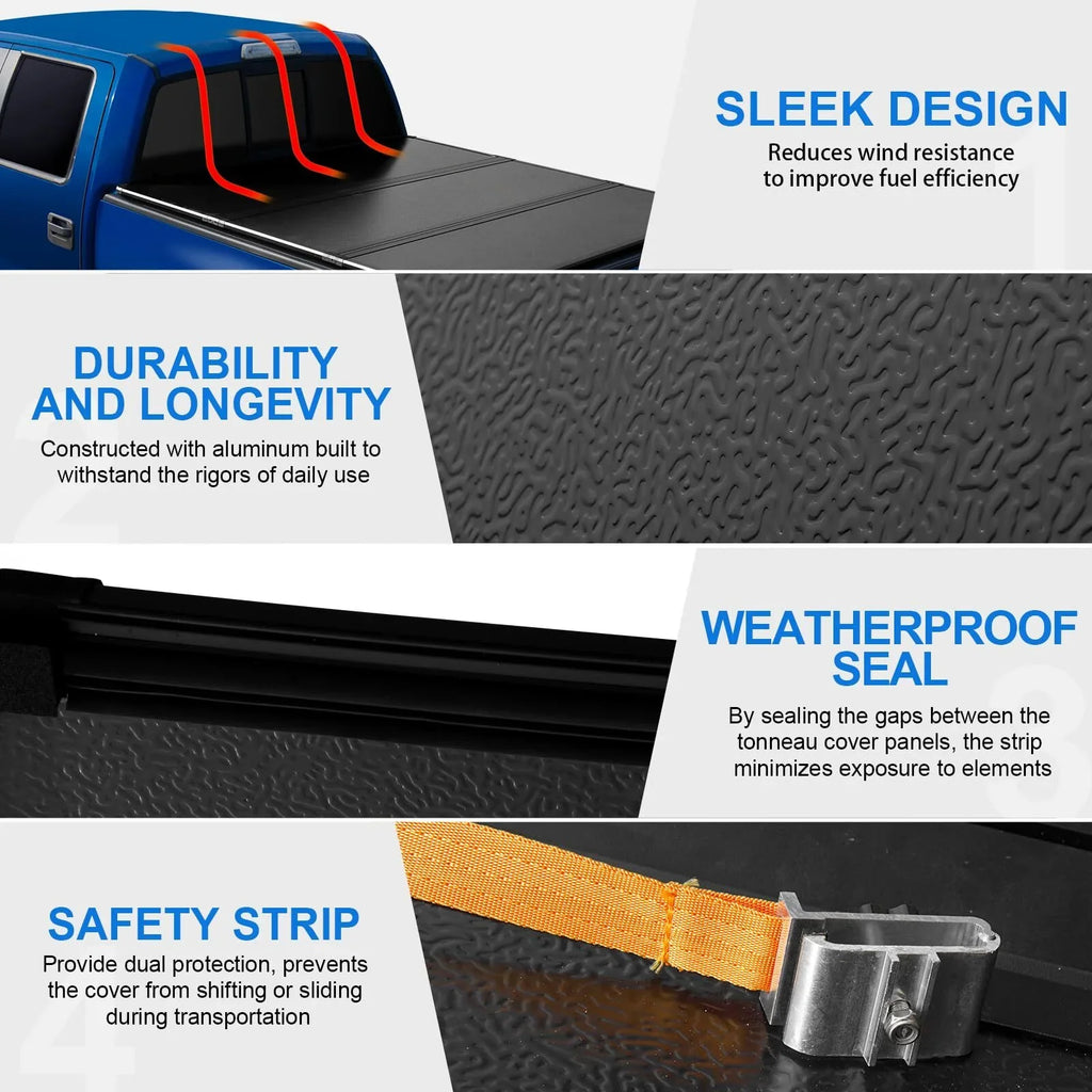 6.4Ft Hard Tri-Fold Truck Bed Tonneau Protection Matching with 2002-2023 Dodge Ram 1500, 2003-2023 Dodge Ram 2500HD/3500HD