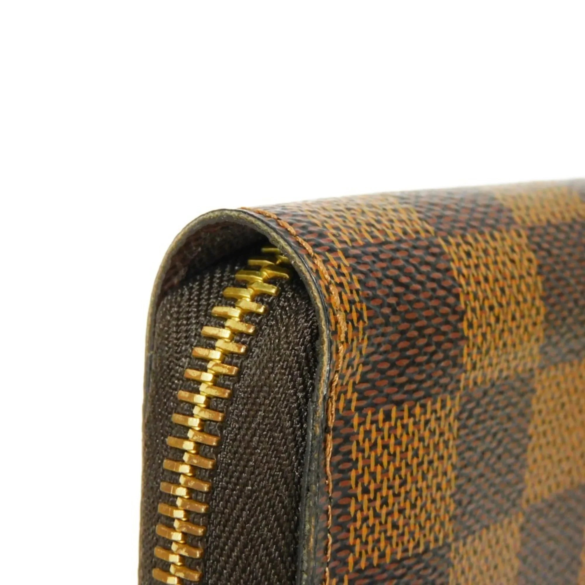 Pre-Owned LOUIS VUITTON Long Wallet Zippy Logo Brown New Round Zipper Checkered Pattern Vuitton Damier Ebene N41661 Men's Women's (Good)