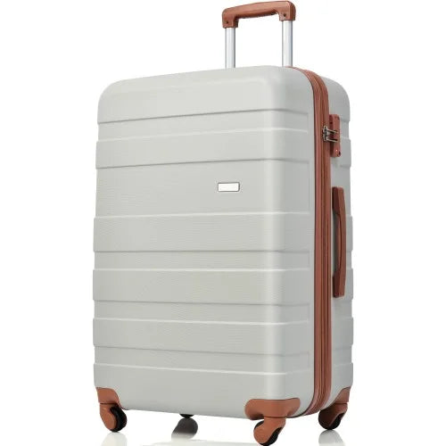 Luggage Sets New Model Expandable ABS Hardshell 3pcs Clearance Luggage Hardside Lightweight Strong Suitcase sets Spinner Wheels Suitcase with TSA Lock 20''24''28''( Light Grey and Brown)