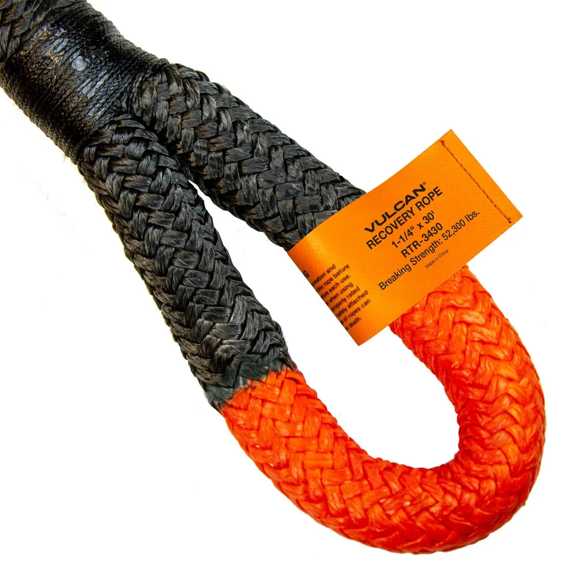 VULCAN Off-Road Wrap Rope, 1-1/4 inch x 30 foot, Orange Eyes, 52300 Lbs Breaking Strength, Bag