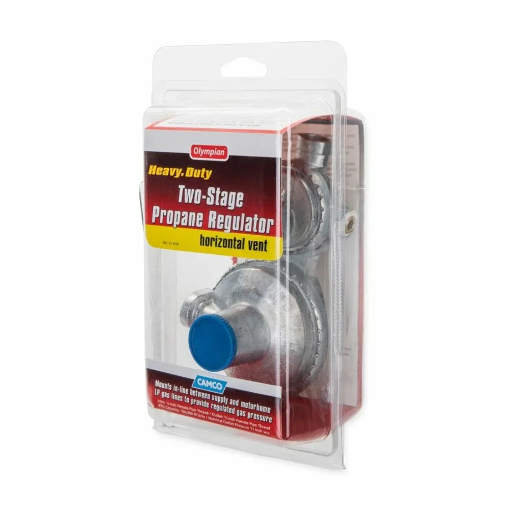 Camco 59323 Horizontal Two Stage Propane Regulator - Feature Integral First and Second Stages