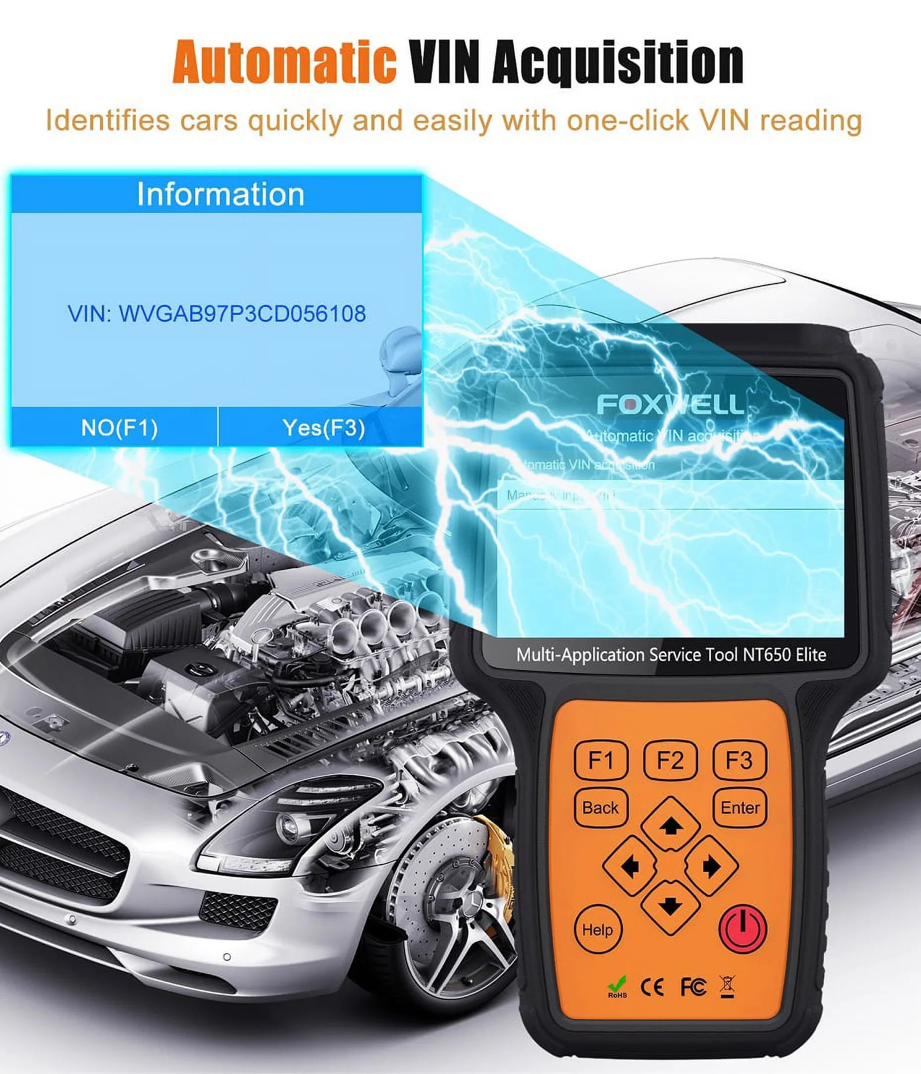 Foxwell NT650 Elite Car OBD2 Scanner ABS SRS Engine Code Reader ABS Bleeding EPB TPS Battery Oil Light Reset SAS Calibration 26 Maintenance Reset Services Automotive Diagnostic Tool