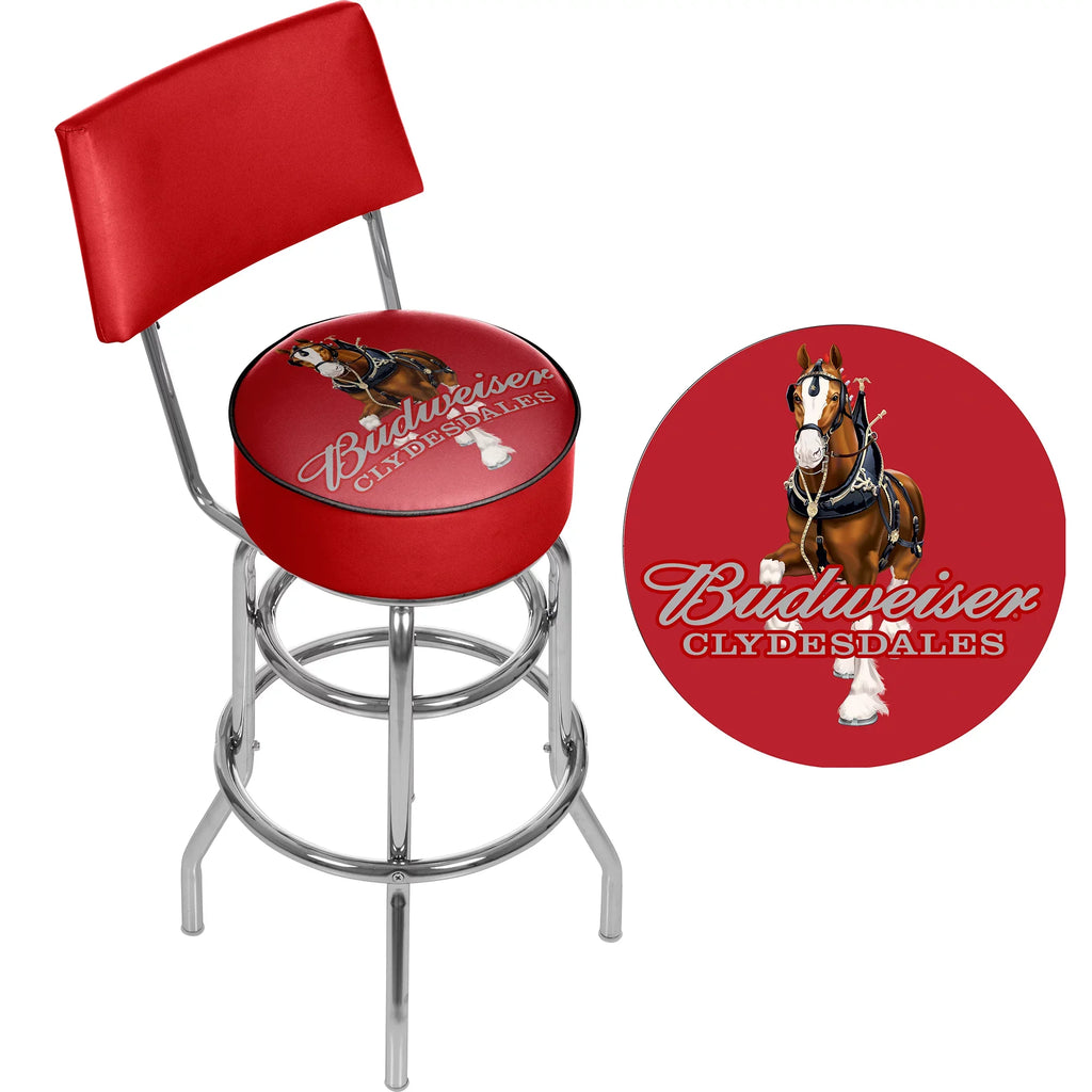 Budweiser Swivel Bar Stool with Back - Clydesdale Red