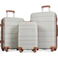 Luggage Sets New Model Expandable ABS Hardshell 3pcs Clearance Luggage Hardside Lightweight Strong Suitcase sets Spinner Wheels Suitcase with TSA Lock 20''24''28''( Light Grey and Brown)