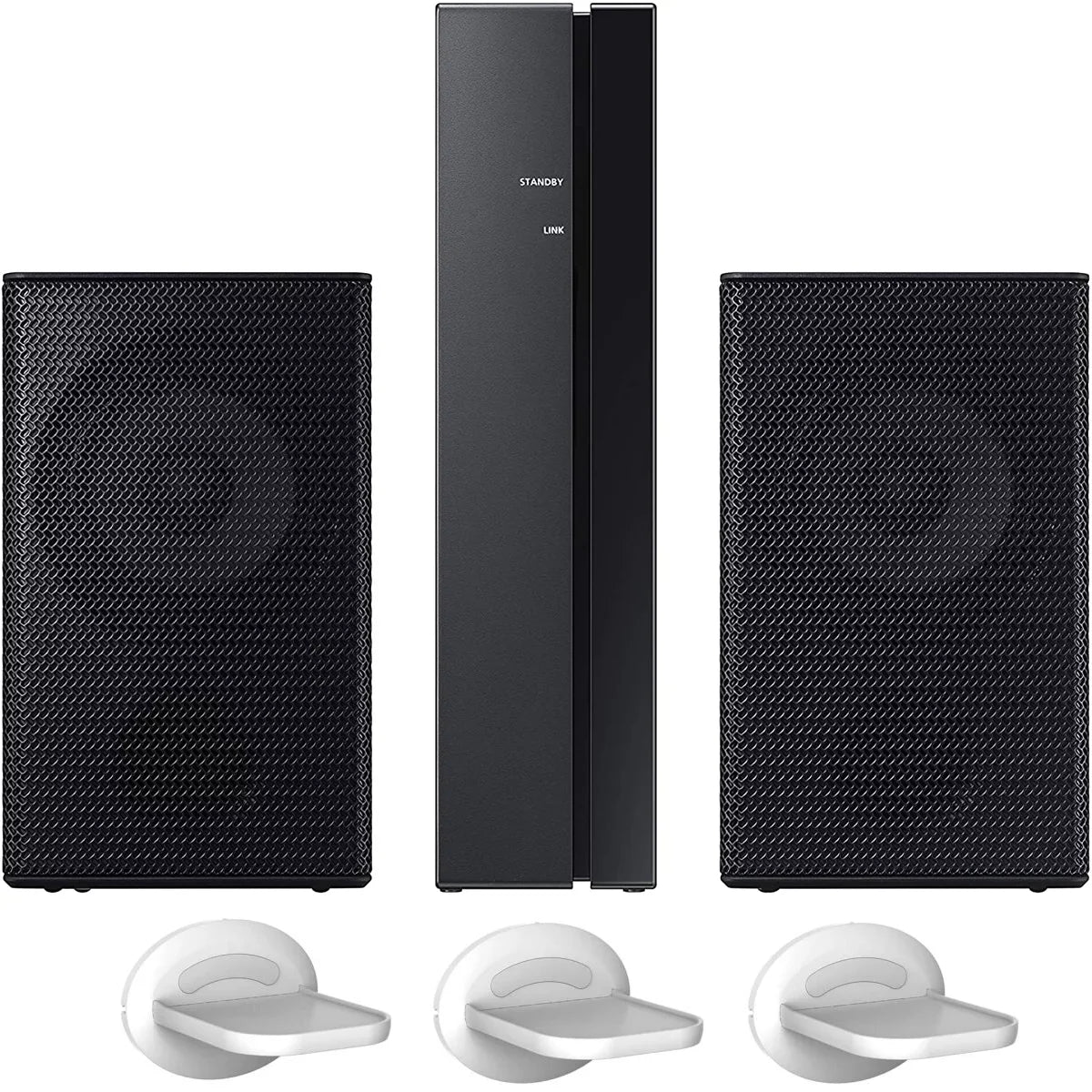 Samsung SWA-9100S Wireless Rear Speaker Kit 2.0ch SWA-9100S/ZA for Soundbar Surround Sound Home Theater Expansion Bundle with Deco Gear Pack of 3 Wall Mount Shelf Stands