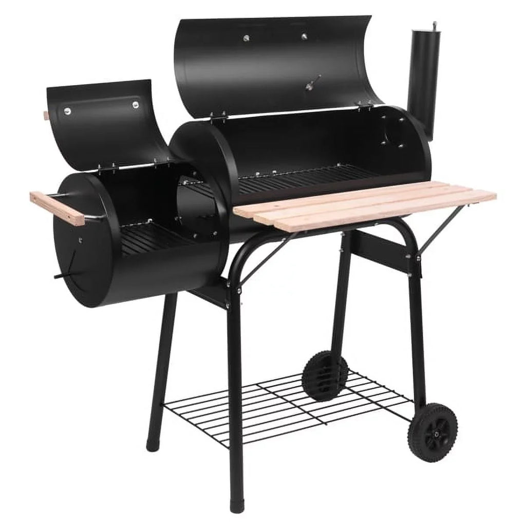 Grill, DFITO Charcoal BBQ Grill Outdoor Charcoal Grill with Smoker, 24.4" L x 29.6" H BBQ Grill with Side Burner/Thermometer, Small Grills Outdoor Cooking for Camp Backyard, Black