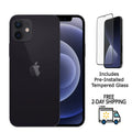 Restored Apple iPhone 12 A2172 (Fully Unlocked) 64GB Black w/ Pre-Installed Tempered Glass (Refurbished)