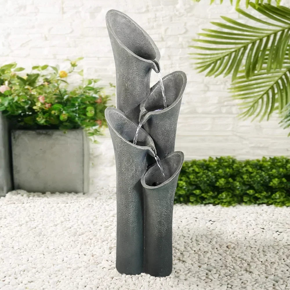 Outdoor Water Fountain with LED Lights 33.4" H Curved Cascading Indoor, Waterfall Garden Fountain with Built-in Quiet Pump Perfect Garden Water Feature, Patio Fountain