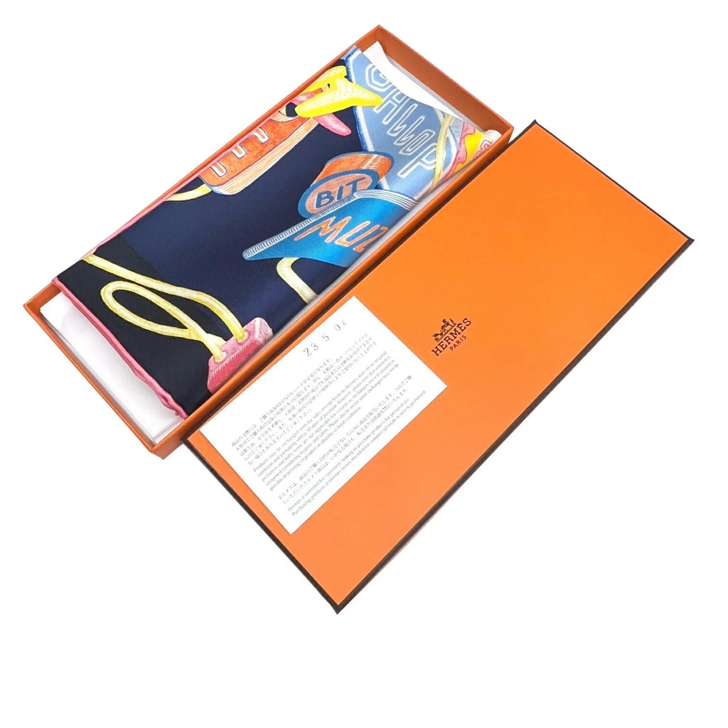 Pre-Owned Hermes HERMES Carre 45 Chevaloscope Neon Pointill 23SS Scarf Mini New Silk Ladies Marine Rose Jaune Horse (Like New)