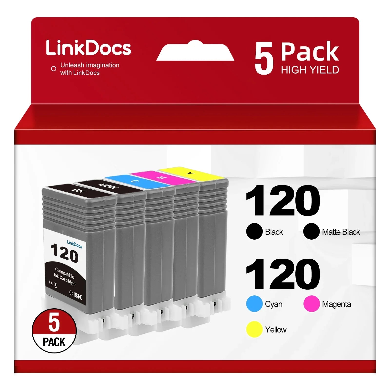 PFI120 PFI-120 Ink Cartridges Replacement for Canon PFI120 PFI-120 PFI-120MBK PFI-120BK PFI-120C PFI-120M PFI-120Y Work for Canon ImagePROGRAF IPF TM-200 TM-205 TM-300 TM-305 and GP-200 GP-300 Printer