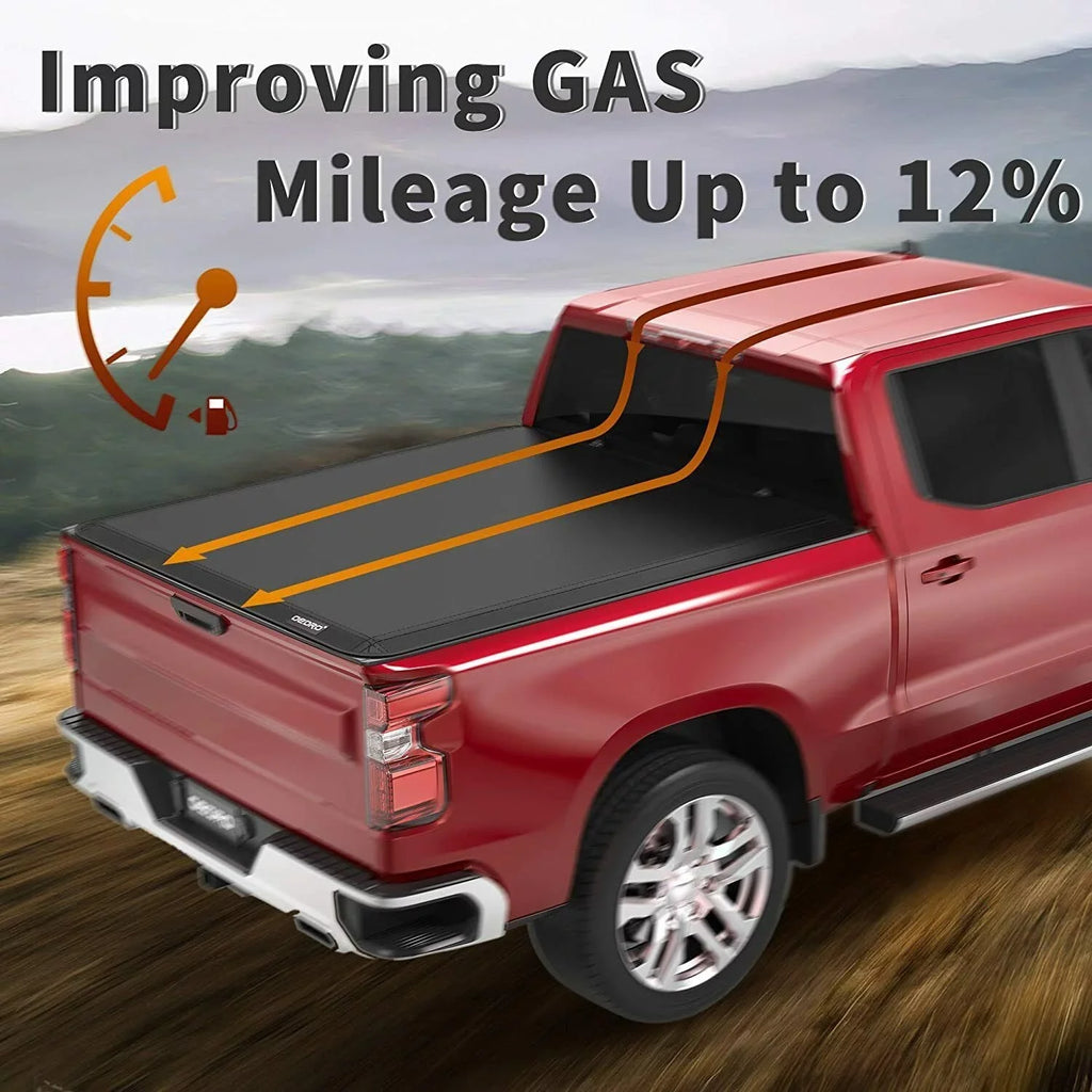 Ledkingdomus 8 Ft Soft Quad Fold Truck Bed Tonneau Coating for 02-23 Dodge Ram 1500 /Ram 2500 3500