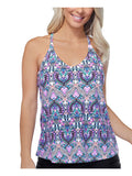 ISLAND ESCAPE Women's White Printed Stretch Full Bust Support Racerback Lined Deep V Neck Adjustable Lovina Beach Underwire Tankini Swimsuit Top 6