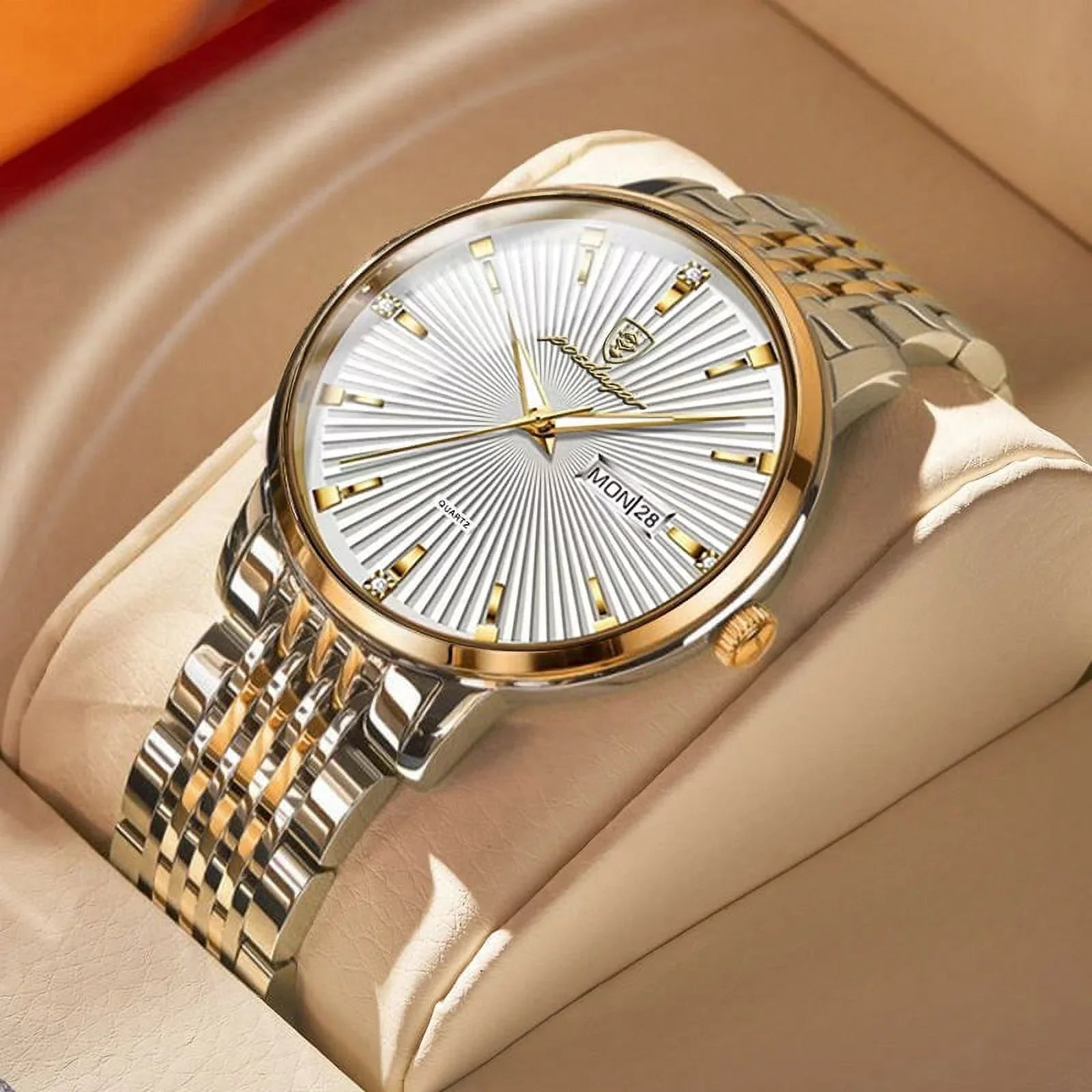 POEDAGAR Luxury Business Men's Watches Ultra Thin Waterproof Luminous Date&Week Stainless Steel Men Watch Quartz Male Clock Gift