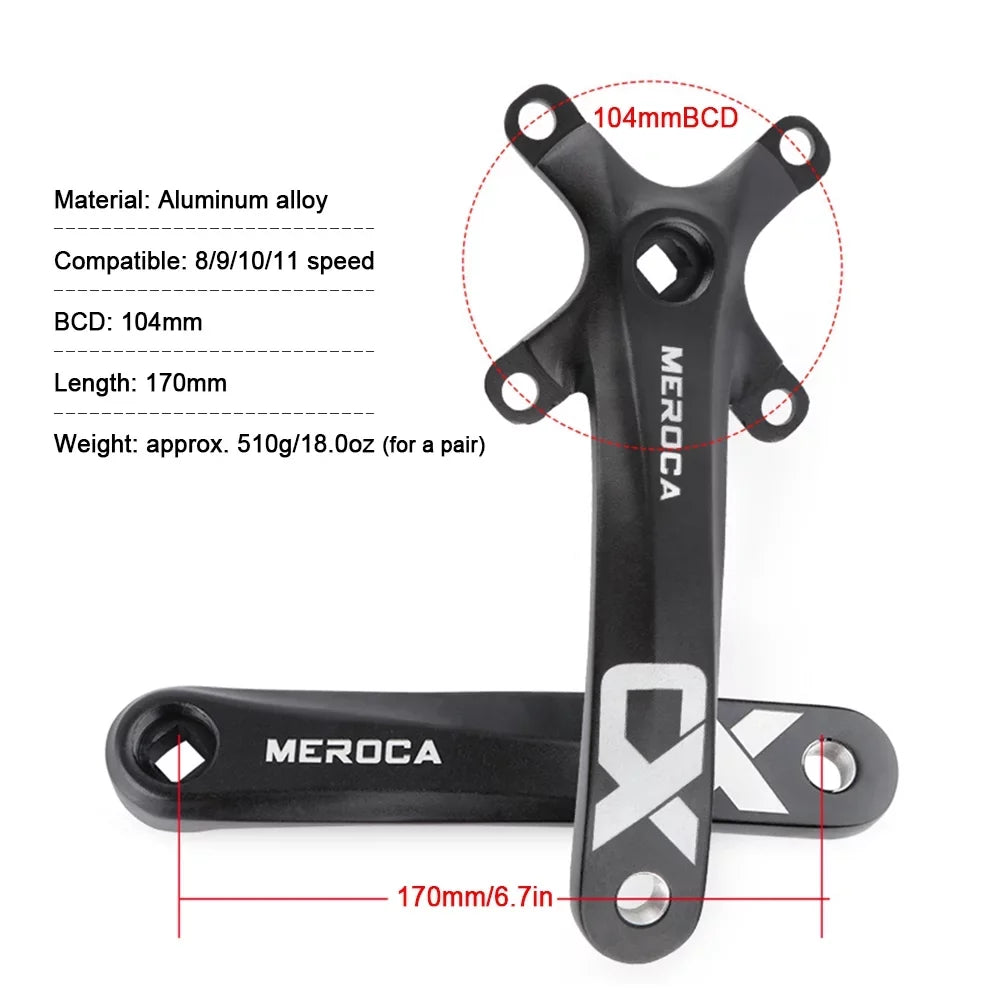 MEROCA Bike Crankset, 170MM 104 BCD Aluminum Alloy - Single Crank Ring Set for 8/9/10/11 Speed - Optimal for Mountain Biking Enthusiasts