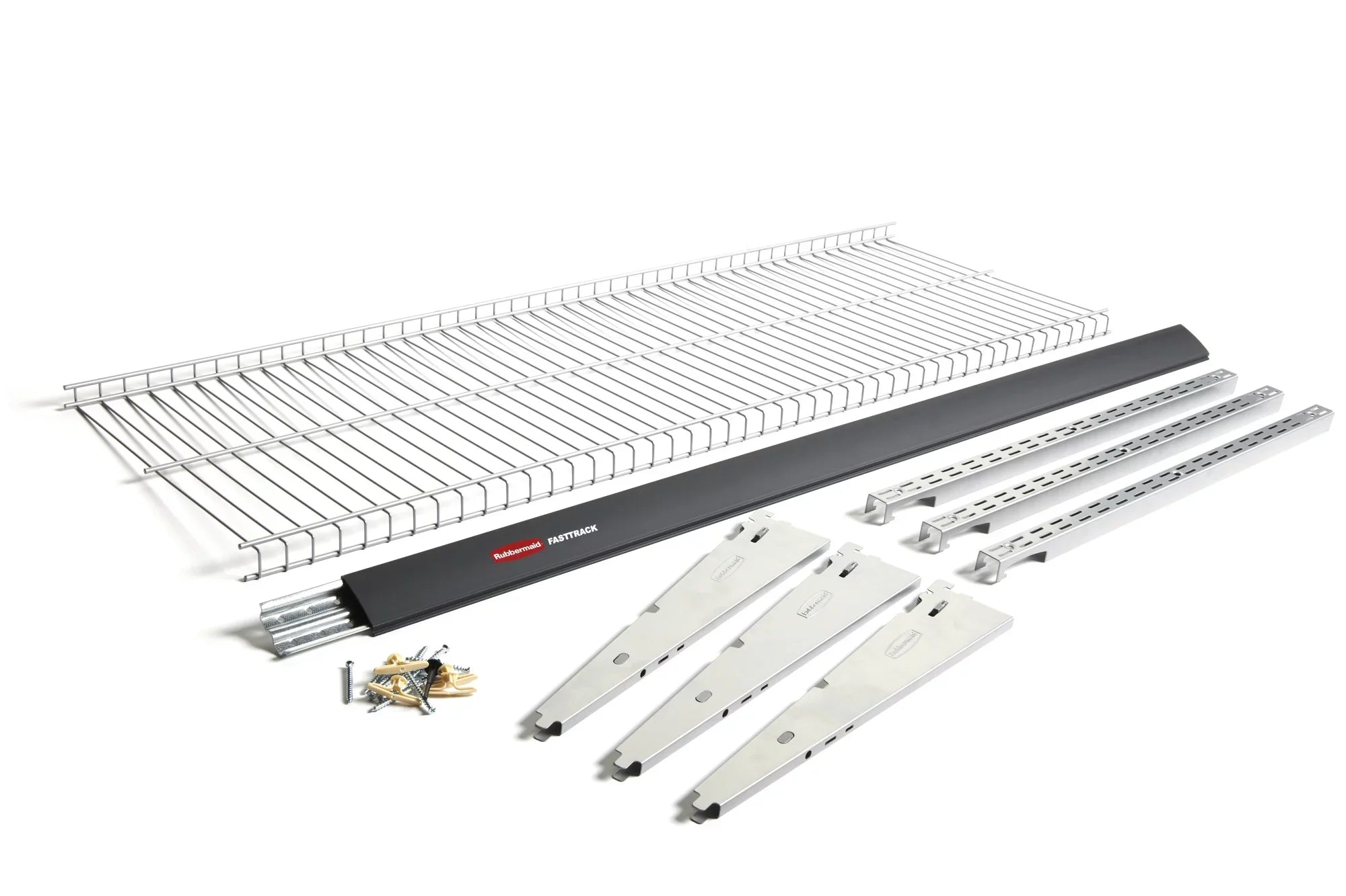 Rubbermaid Fast Track Garage 9-Piece Steel Wire Shelf Starter Kit, Track Storage System