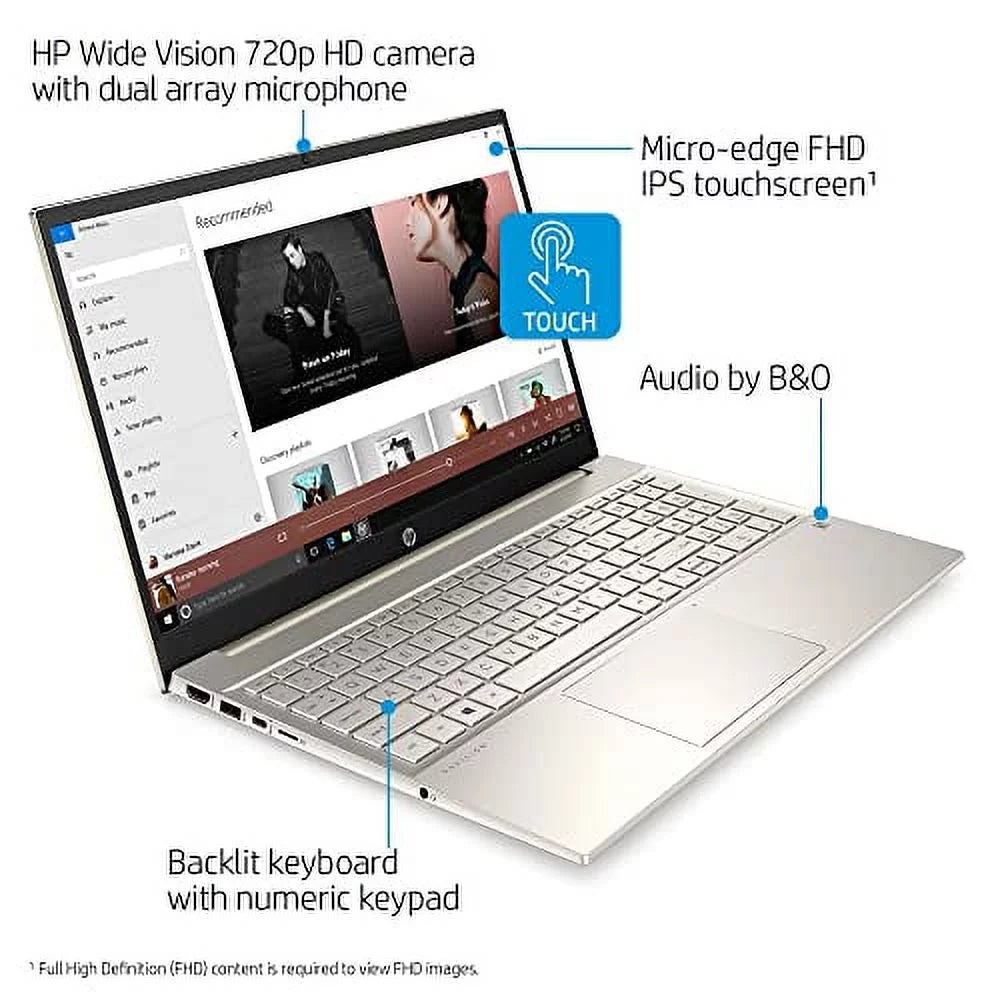 HP 2022 Pavilion 15.6" IPS FHD Touchscreen Laptop 4- i7-1165G7 Iris Xe Graphics 32GB RAM DDR4 1TB NVMe SSD USB-C WiFi AX Bluetooth HDMI Webcam Backlit Keyboard Windows 11 Pro w/RE USB
