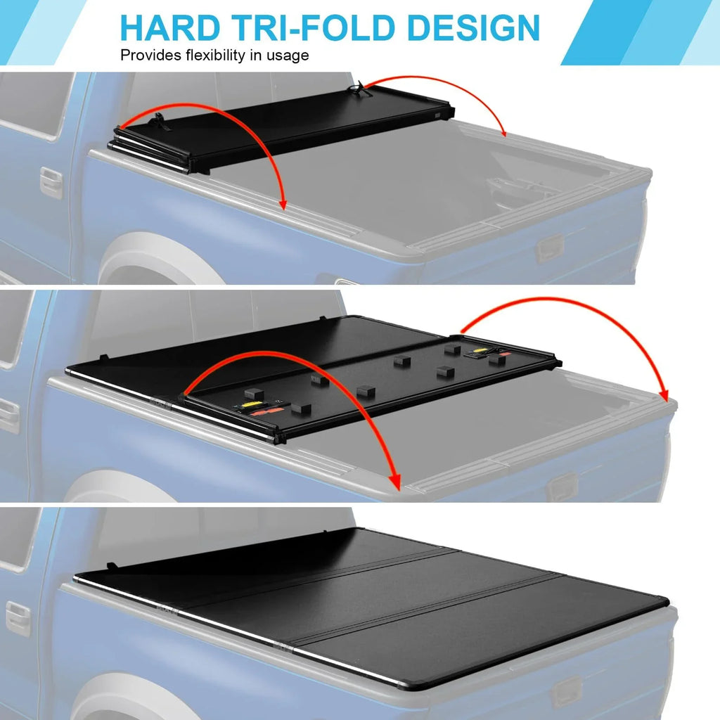 6.4Ft Hard Tri-Fold Truck Bed Tonneau Protection Matching with 2002-2023 Dodge Ram 1500, 2003-2023 Dodge Ram 2500HD/3500HD
