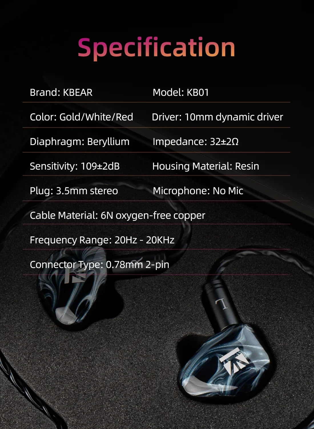 KBEAR KB01 Beryllium Diaphragm 10MM Dynamic Drvier Earphone Wired Sport Earbuds HIFI Music Headphones In Ear Monitor Headset IEM