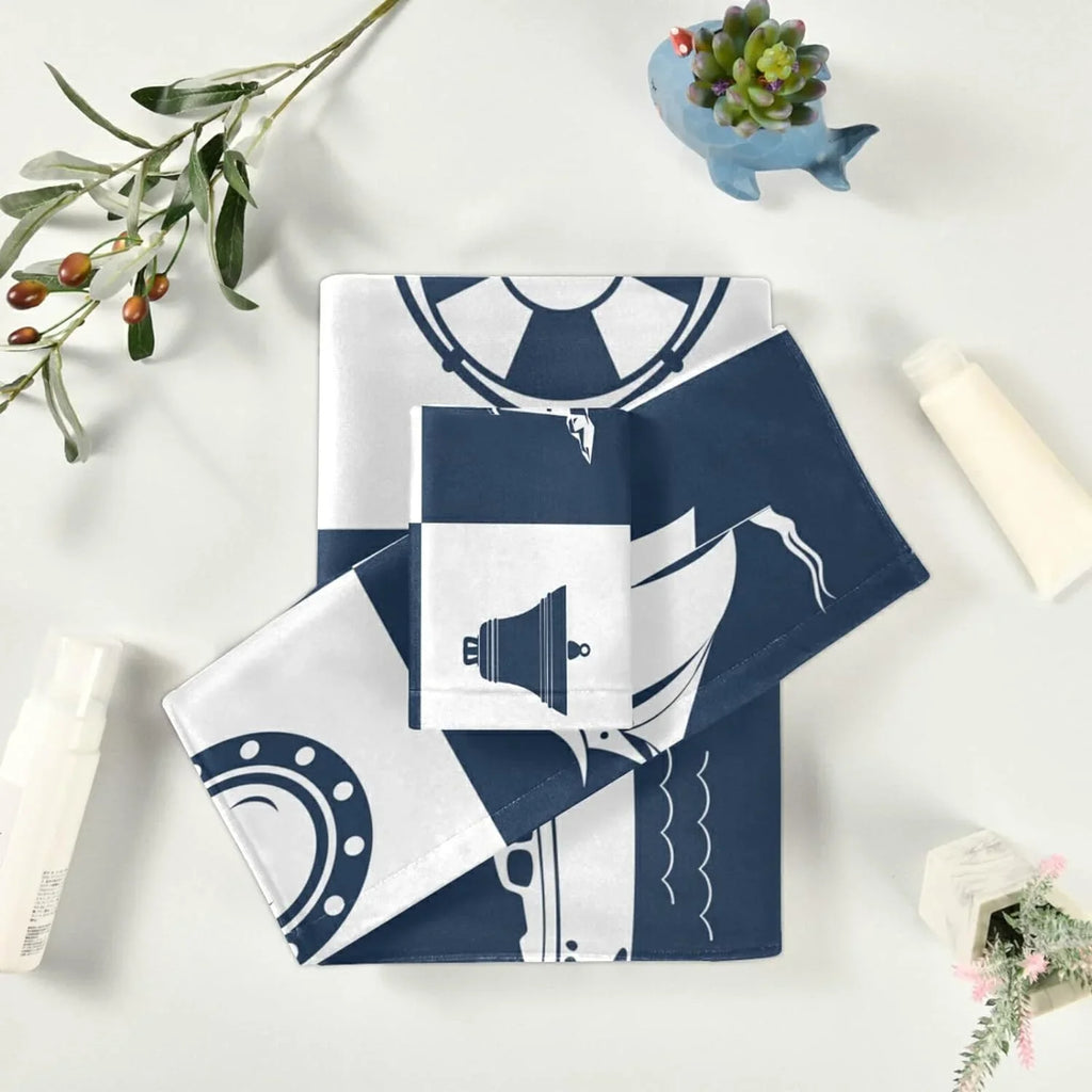 Dreamtimes Bath Towel Sets for Bathroom Hand Towels Fingertip Towels Sailing Vessel Anchor Lighthouse Checked 3 Piece Decorative Soft Cotton Absorbent
