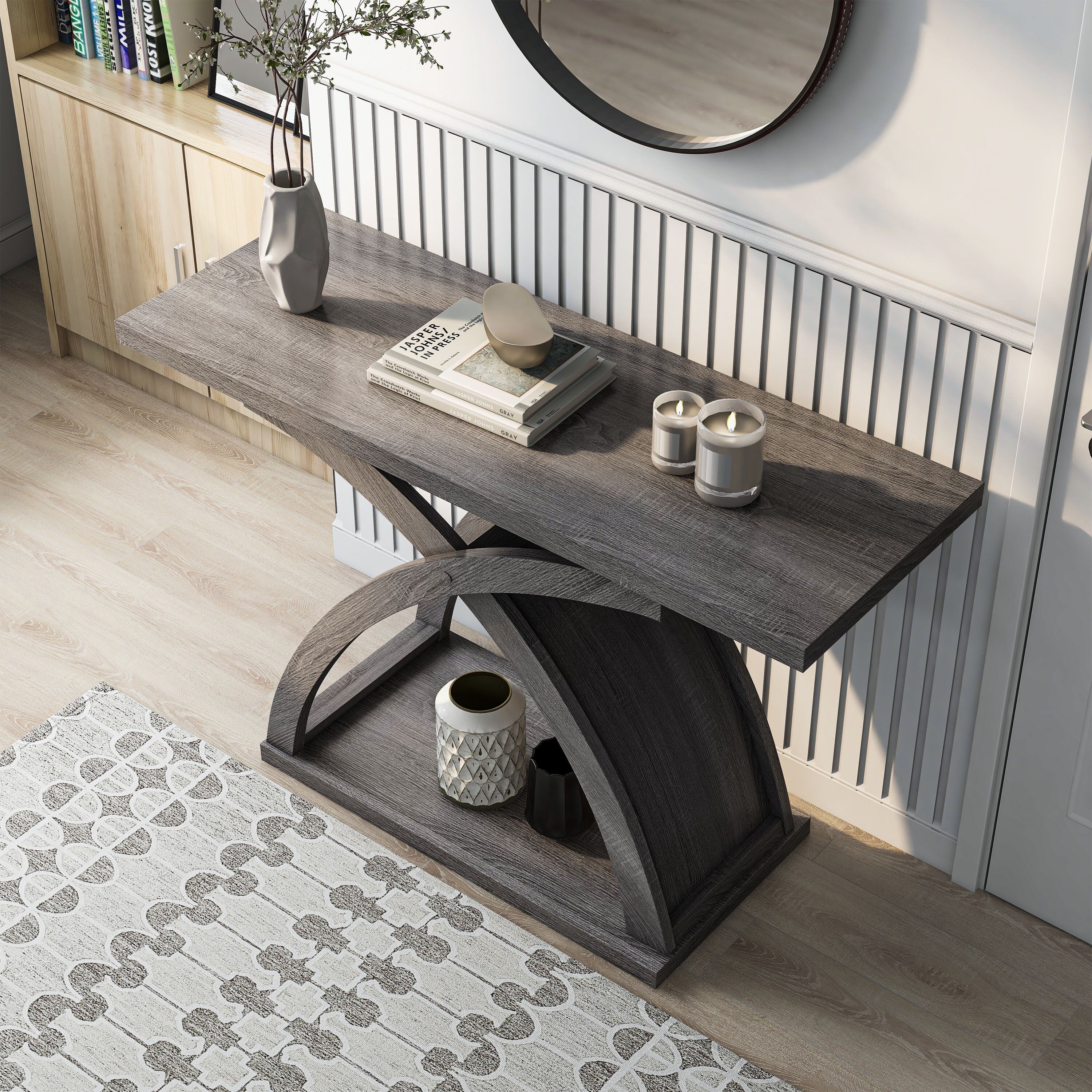 Denhour DH BASIC Transitional Distressed Grey 47-inch 1-Shelf Sofa Table by