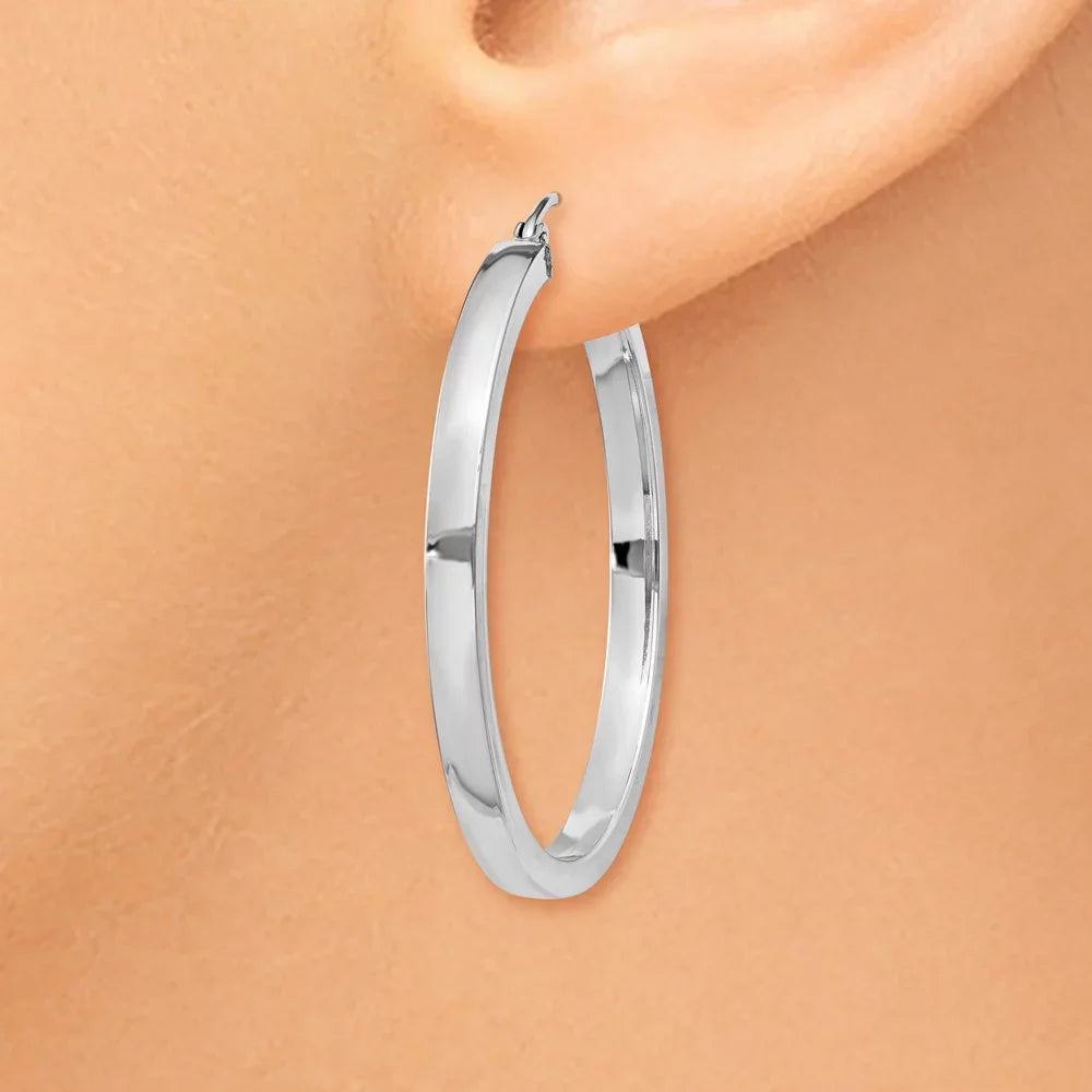Real 14kt White Gold 2x3mm Rectangle Tube Hoop; for Adults and Teens; for Women and Men